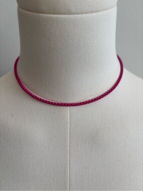 Hot Pink Women's Woven Metal Choker Necklace